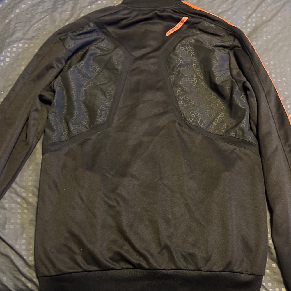 Adidas Men's Black Jacket with Orange Stripes - Picture 2 of 2
